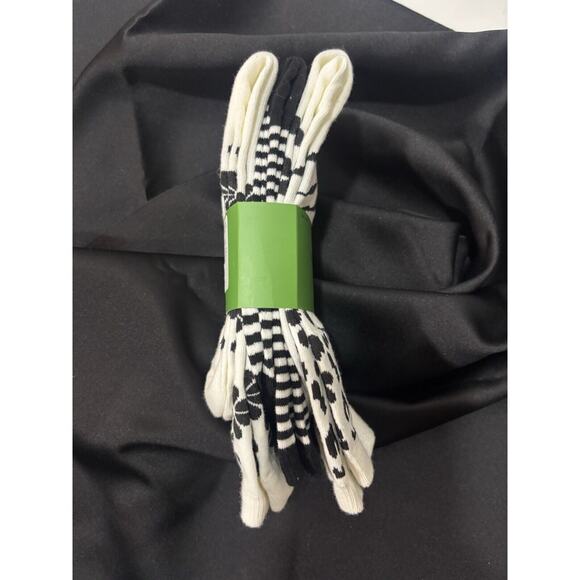 KATE SPADE CREW SOCKS 3-PAIRS Womens Black & White Animal Print, Stripe, Flowers - Picture 3 of 3
